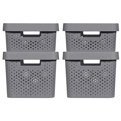 Afbeelding van Curver Infinity Lot de 4 paniers avec couvercle recyclé Blanc Taille M 11L et 2 pièces L 17L