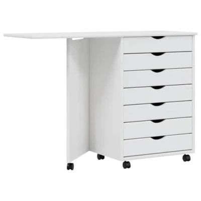 Image de vidaXL Armoire roulante avec bureau MOSS blanc bois de pin solide355901