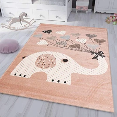 Afbeelding van VIMODA Kindertapijt harten met ballonnen en olifant voor meisjes jongens Vloerkleed kinderkamer Vrij van schadelijke stoffen Afmetingen: 120 x 170 cm