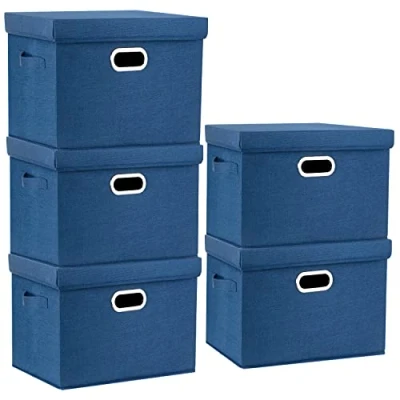Afbeelding van TYEERS Opbergdoos met deksel, opvouwbaar, wasbaar, 44 x 30 29 cm, 5 stuks, klassiek blauw