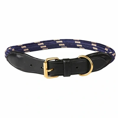 Afbeelding van Weatherbeeta Dog Collar Rope Leather Navy/Brown M