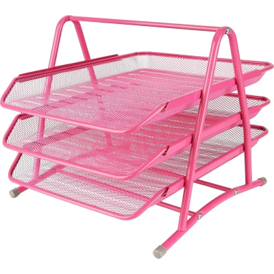 Afbeelding van Belle Vous 3 Roze Laags Brieven Organizer Tray Metalen A4 Bureau Folder Rek Houder Document Papieropslag Plank voor Kantoor/Tafel, Huis, Studeerkamer of School