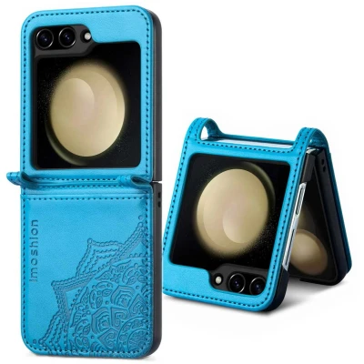 Afbeelding van iMoshion Hoesje Geschikt voor Samsung Galaxy Z flip 5 Met Pasjeshouder Mandala Bookcase versie Turquoise