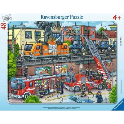 Afbeelding van Ravensburger Kinderpuzzle 05093 Feuerwehreinsatz an den Bahngleisen Rahmenpuzzle für Kinder ab 4 Jahren, mit 48 Teilen