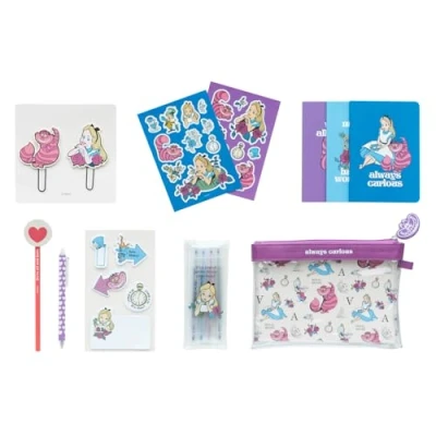 Afbeelding van Grupo Erik Alice in Wonderland schrijfwarenset Inclusief: 1 balpen, potlood papier, 4 markeerstiften, 2 paperclips, 3 A6 notitieboeken, stickers Kawaii schrijfwaren