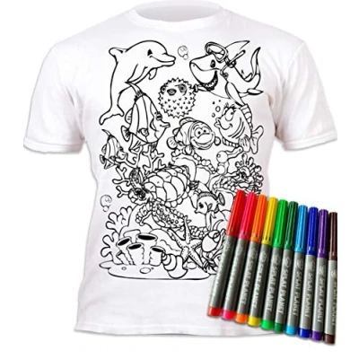 Afbeelding van Splat Planet T shirt om in te kleuren met 10 magische pennen, wasbaar, niet giftig, kleur en was shirt, wit, 9 11 jaar, Wit.