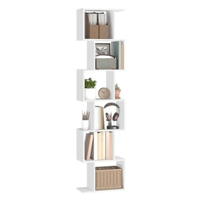 Afbeelding van VASAGLE Boekenkast, rek met 6 niveaus, 24 x 40 191 cm, vrijstaande plank, bureauplank, decoratieve voor presentatie, modern, woonkamer, slaapkamer, kantoor, wit LBC461W01