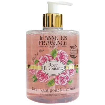 Afbeelding van JEANNE EN PROVENCE Reinigingsgel voor de handen betoverende roze geur pompfles 500 ml 95% ingrediënten van natuurlijke oorsprong gemaakt in Frankrijk tot vet