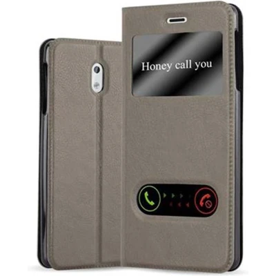 Afbeelding van Cadorabo Hoesje geschikt voor Nokia 3 2017 in STEEN BRUIN Beschermhoes met magnetische sluiting, standfunctie en 2 kijkvensters Book Case Cover Etui