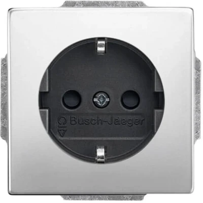 Afbeelding van Busch Jaeger pure stainless steel wandcontactdoos ra kinderveilig