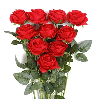 Afbeelding van JUSTOYOU 10 stuks zijden kunstroos bloemen bruidsboeket rood