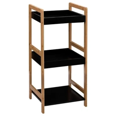 Afbeelding van 5Five Doucherekje/badkamerrekje/bakjes Bamboe/mdf hout zwart 3 lagen 36 x 33 80 cm