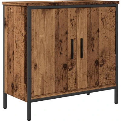 Afbeelding van Wastafelkast 60x30x60 cm bewerkt hout oud houtkleurig