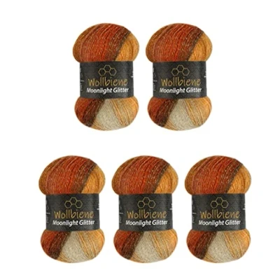 Afbeelding van Moonlight Glitter Batik Simli Breiwol, 5 x 100 g, 500 voor breien en haken, 20% metallic wol, Turkse wol kleurverloop, glitterwol (2800 bruin)