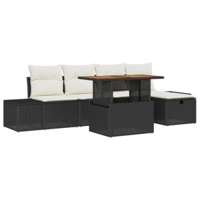 Afbeelding van vidaXL 6 delige tuinbankset met kussens Zwart poly rattan