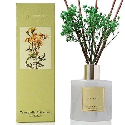 Afbeelding van Cocorrína Luchtverfrisser met geurstokjes gedroogde bloemen, kamille, verbena, voor thuis, aromadiffuser, badkamerdecoratie en planken, 200 ml