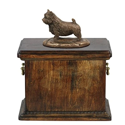 Afbeelding van Elegante urn hond voor de as van een Norwich Terrier met beeldje