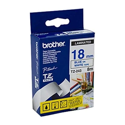 Afbeelding van Brother TZe 243 Tape Blauw op wit (18 mm)