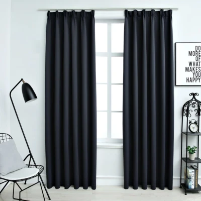 Afbeelding van Gordijnen verduisterend met haken 2 st 140x175 cm antraciet