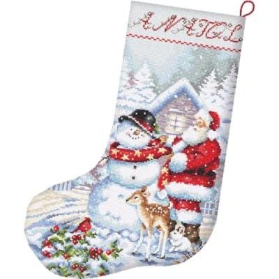 Afbeelding van Letistitch Borduurpakket kerstsok sneeuwpop en kerstman L8016
