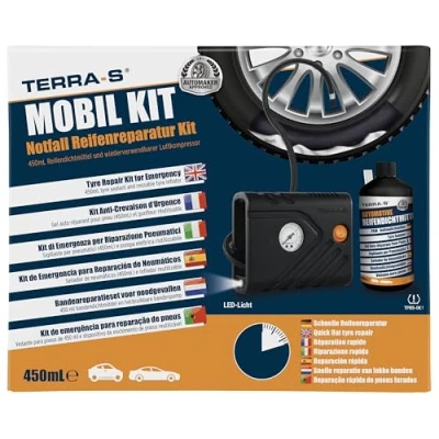 Afbeelding van TERRA S T56000 Mobiele bandenreparatieset voor noodgevallen met afdichtmiddel en bandenpomp, geschikt auto&#039;s andere auto&#039;s, reparatie in 15 minuten