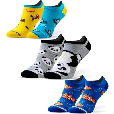 Afbeelding van Sesto Senso Kleurrijke Korte Sokken Grappige Katoen Enkelsokken Dames Heren 1 3 Paar Funny Socks, Gek Panda Vis Pirates, 39 42 EU