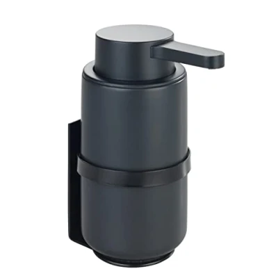 Afbeelding van Woya Wandzeepdispenser, navulbare pompdispenser van keramiek voor maximaal 250 ml vloeibare zeep, afwasmiddel of desinfectiemiddel, Turbo Loc® bevestiging zonder boren, Ø 6,8 x 13 cm, zwart