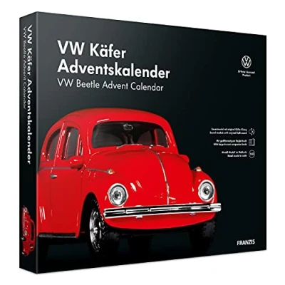 Afbeelding van 1:43 Franzis 55255 Volkswagen VW Kever Beetle Rood Adventskalender Metalen Modelbouwpakket