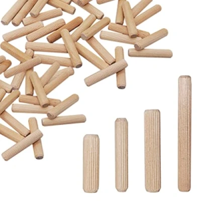 Afbeelding van SKIR&#039;CO (300 stuks) houten pluggen 8 x 60 mm, gegroefde pluggen, geribbelde meubelpennen,