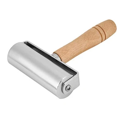 Afbeelding van Houten handvat lederen dienblad gereedschap randpers metalen rol voor leerlijm rol, 100 mm, 60 26 zilvertint (100 mm)