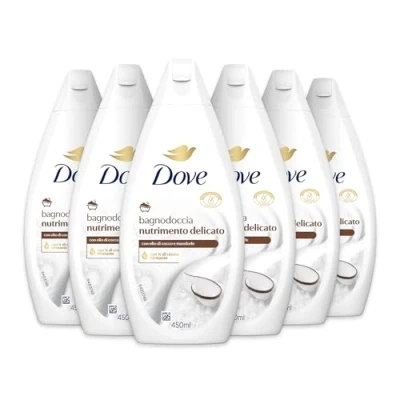 Afbeelding van Dove Douchebad met voedingsstoffen, zacht, dermo natuurlijke vochtinbrengende crème, kokosolie, 1/4 dermatologisch getest, schuimbad voor mannen en vrouwen, 100% gerecyclede