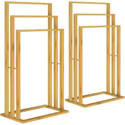 Afbeelding van Casaria 2x Handdoekhouder Bamboe 3 Stangen Trapvormig Handdoekrek 40x24x82cm