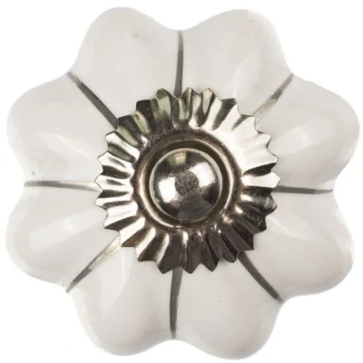 Afbeelding van Good in Style Meubelknop 40mm wit zilver bloem