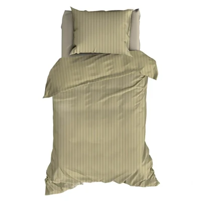 Afbeelding van Satin d&#039;Or Satijnstreep Dekbedovertrek Eenpersoons 140x200/220 cm + 1 kussensloop 60x70 Khaki