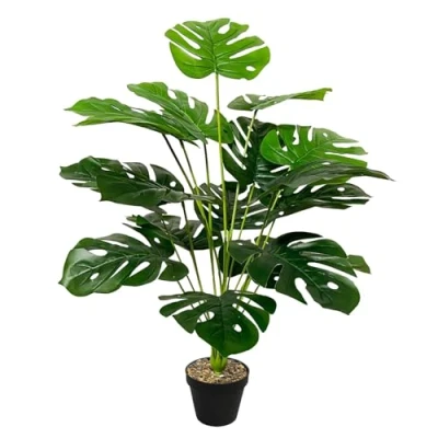 Afbeelding van Zelihrdu Kunstplant in pot, grote kunstpalm, kunststof, decoratie voor woonkamer, balkon, slaapkamer, kantoor, tuin, bruiloft, 75 cm, groen, monstera