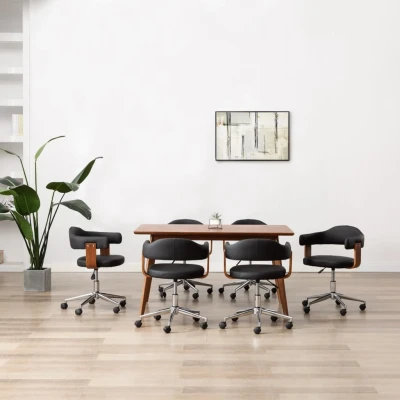 Afbeelding van Eetkamerstoelen draaibaar 6 st gebogen hout en kunstleer zwart