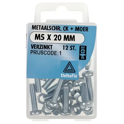 Afbeelding van Deltafix Metaalschroef verzinkt CK + Moer M5 x 20 mm 12 stuks