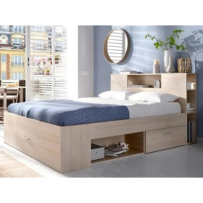 Afbeelding van Vente unique Bed met hoofdeinde opbergruimte en lades 160 x 200 cm Kleur: naturel + Bedbodem Matras LEANDRE L 228.5 H 95 D 169.5