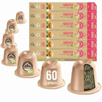 Image de La Natura Lifestyle thé aux herbes bio 100 % industriellement compostable capsules de Respectueux l&#039;environnement 60 Pour machines à Nespresso®3