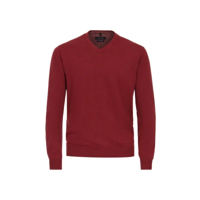 Afbeelding van Casa Moda Pullover V Hals Bordeaux maat M Heren met Regular fit Pasvorm Katoen Suitable Herenkleding