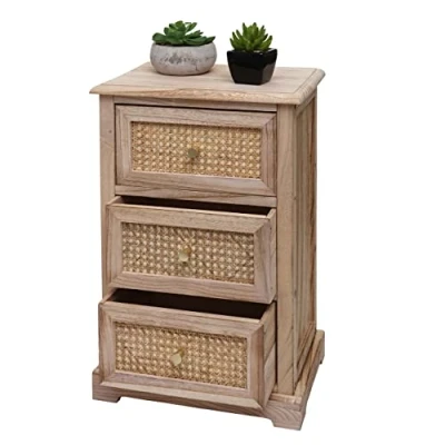 Image de Commode MENDLER HWC K87 bois rotin 63x40x28cm couleur naturelle