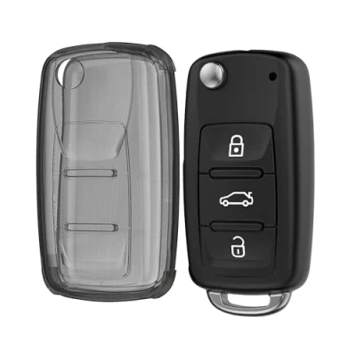 Afbeelding van kwmobile Autosleutel hoesje geschikt voor VW Skoda Seat 3 knops behuizing van TPU transparant in zwart /