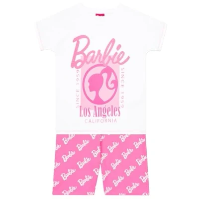 Afbeelding van Barbie T shirt en shorts, set voor meisjes meisjes, kleding 4 tot 12 jaar, Wit.