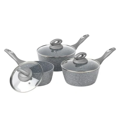 Afbeelding van Salter Marblestone BW02986G Set van 3 duurzame anti aanbakpannen met glazen deksel, 16/18/20 cm, vaatwasmachinebestendig, inductiepotten, pannenset zonder