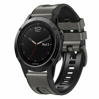 Afbeelding van leer + siliconen bandje Grijs Garmin Quatix 7X / 6X &amp; Tactix 7 (pro)