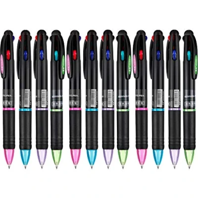 Afbeelding van Balpen, intrekbaar, meerkleurig, 4 kleuren (zwart, blauw, rood en groen), balpen met gelinkt (12)