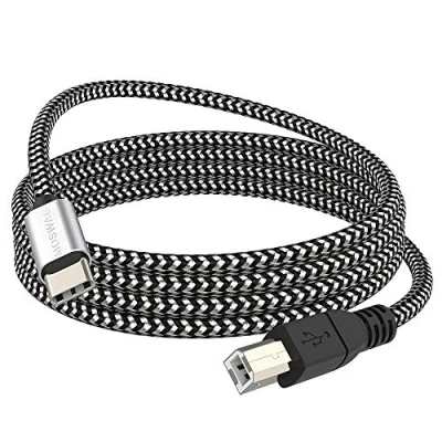 Afbeelding van MOSWAG USB C naar B type MIDI High Speed nylon gevlochten 2.0 kabel met metalen stekker (3 m, zwart)