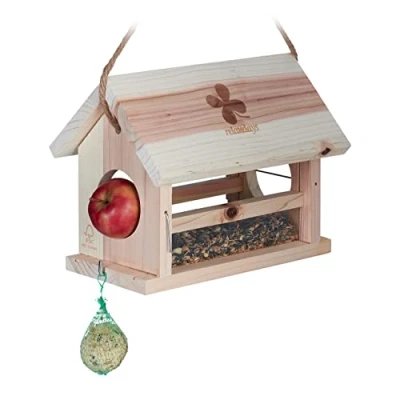 Afbeelding van Relaxdays voedertafel hangend met vetbolhouder en appelhouder tuinvogels kleine vogels