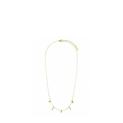 Afbeelding van Lucardi Dames Stalen goldplated Ketting met turquoise Staal Goudkleurig 45 cm
