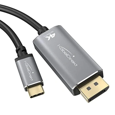 Afbeelding van KabelDirekt 2 m USB C naar DisplayPort adapterkabel (tot 4K/2160p bij 60Hz, voor het aansluiten van een laptop, smartphone of tablet op groot scherm DP, Thunderbolt 3/USB 3.1)